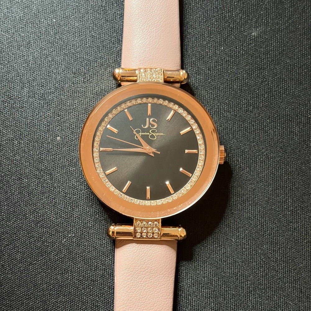 Jessica Simpson Watch Womens Pink Rose Gold Tone Crystal Accents JW0007RG